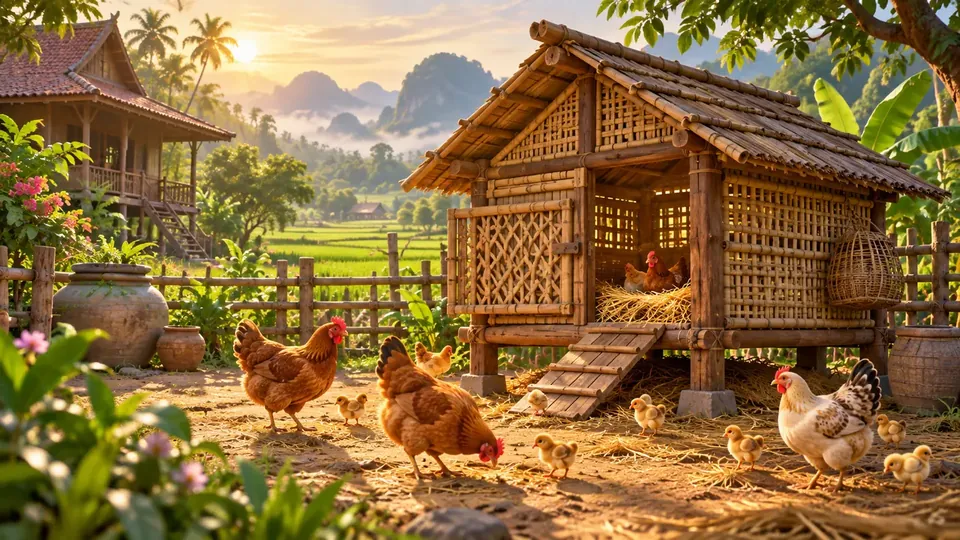เล้าไก่หลังซ่อมเสร็จ